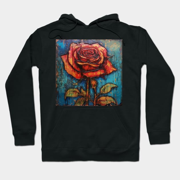 Offset Tiled Art Brut Orange Rose Pattern Hoodie by EpicFoxArt